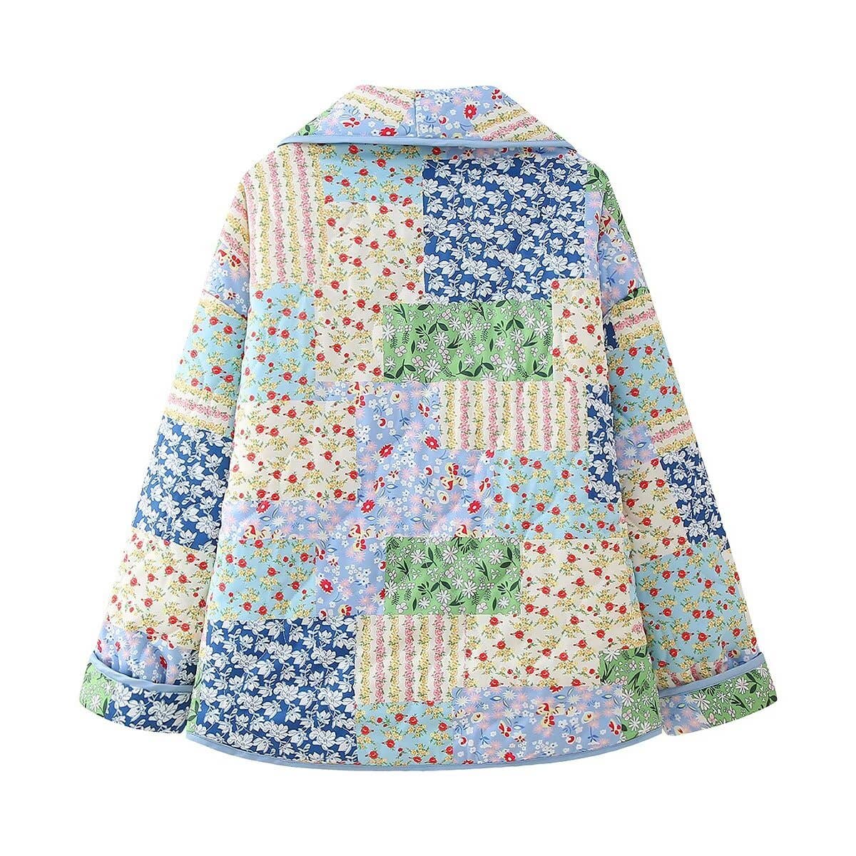 Elysane Cottagecore Floral Quilted Jacket: Green