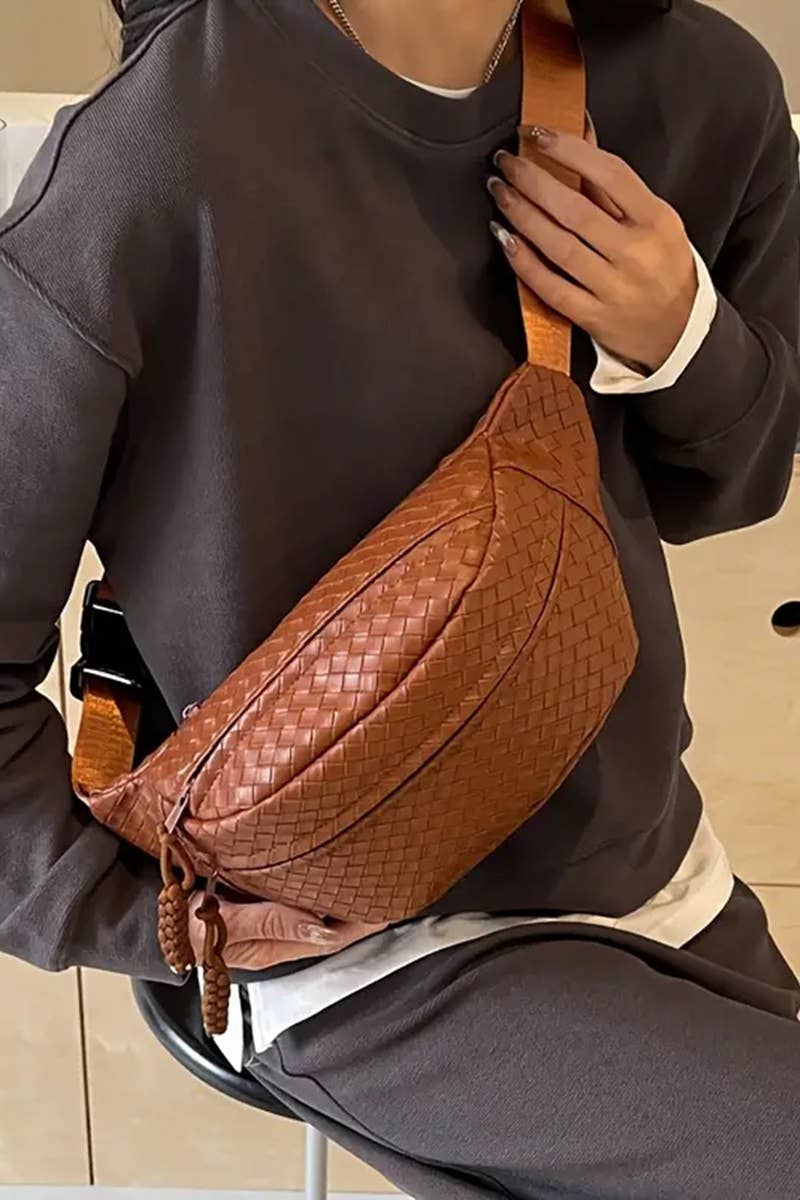 Woven Atlas Crossbody Bum Bag: Camel