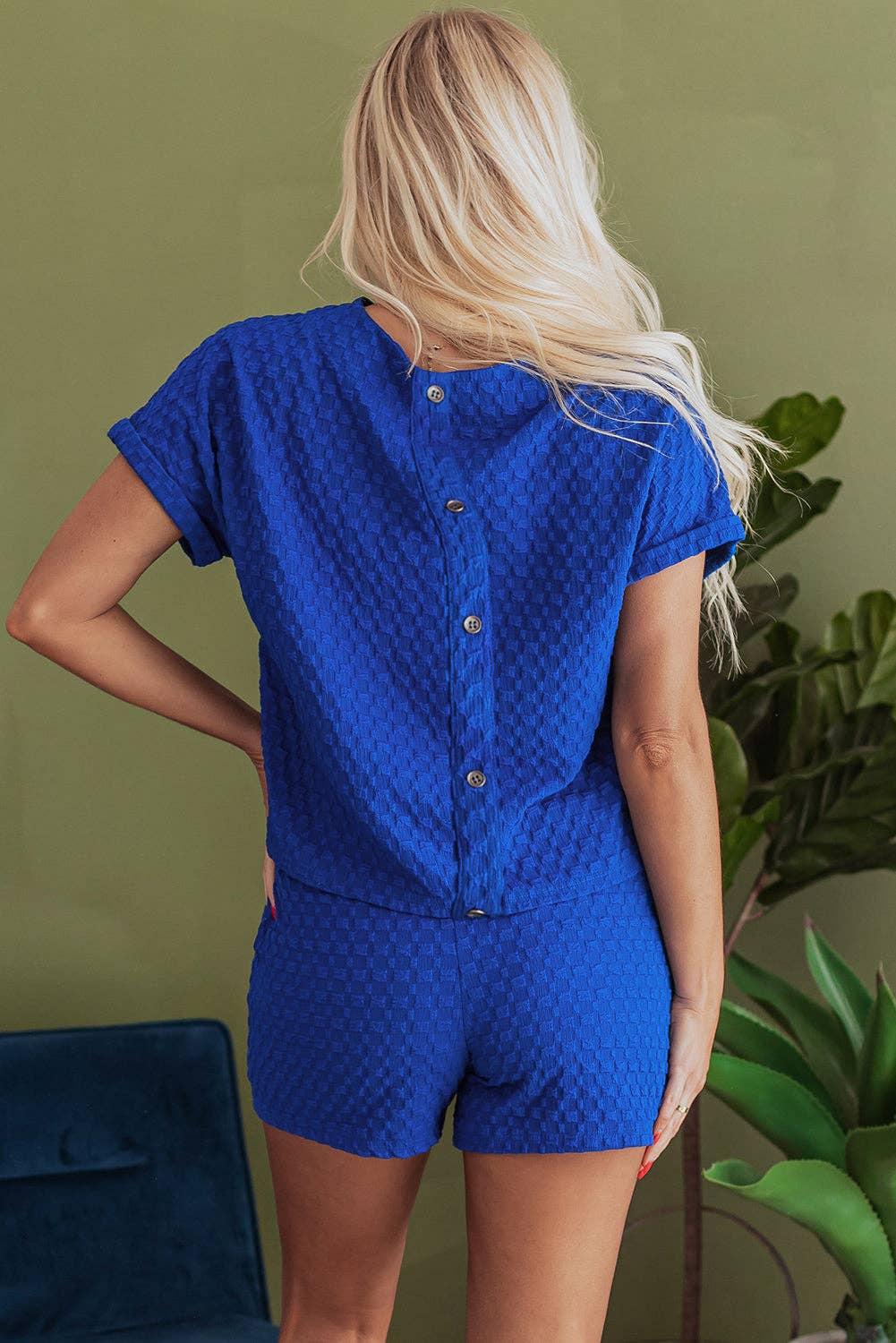Jacquard Textured Tee and Shorts Set: Blue