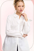 Classic Collared Button Down Poplin Shirt: White