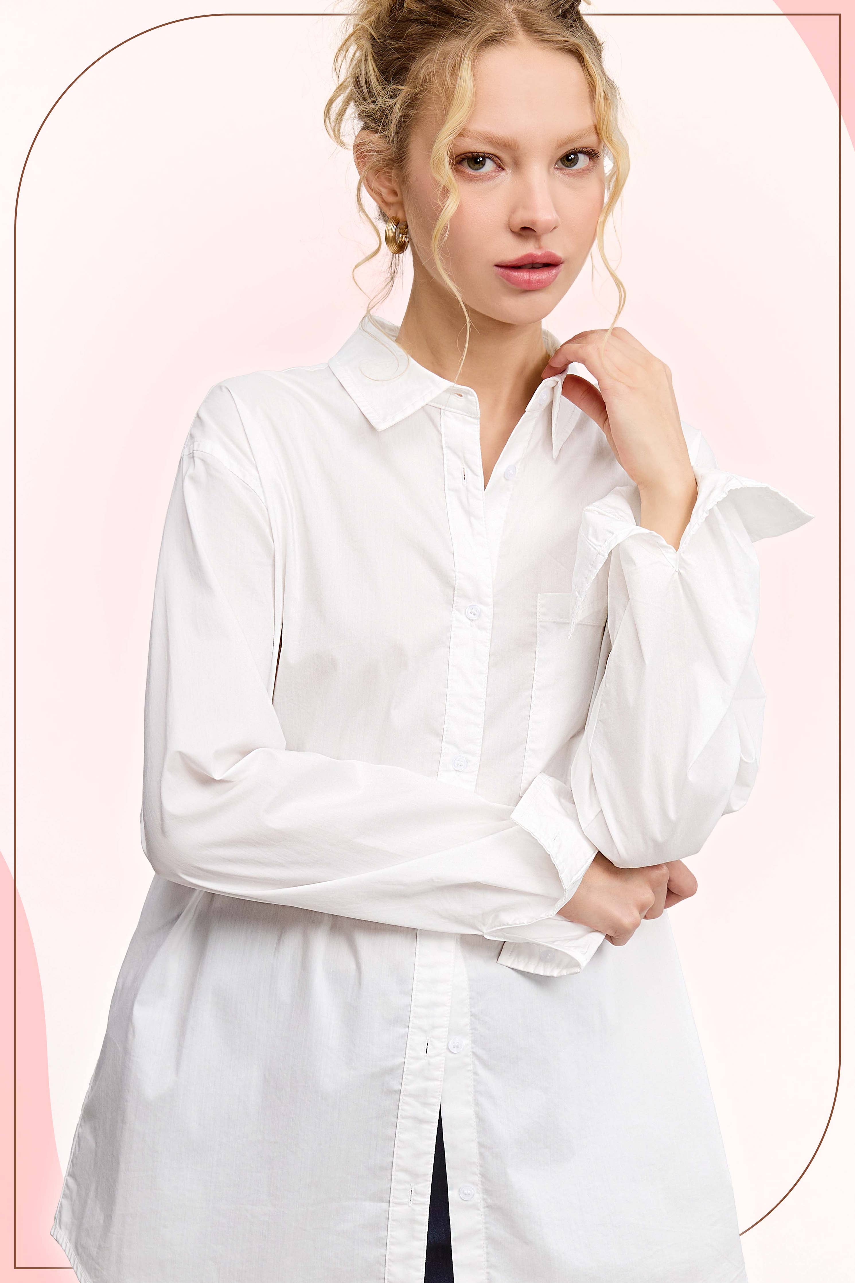 Classic Collared Button Down Poplin Shirt: White