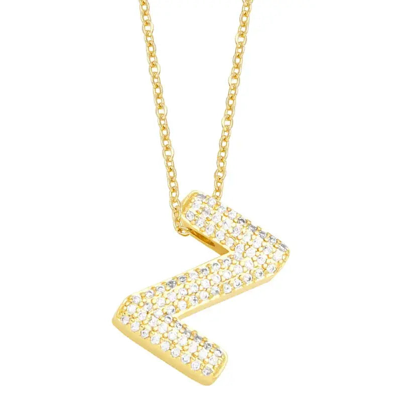 Gold Rhinestone Letter Initial Pendant Necklace: Z