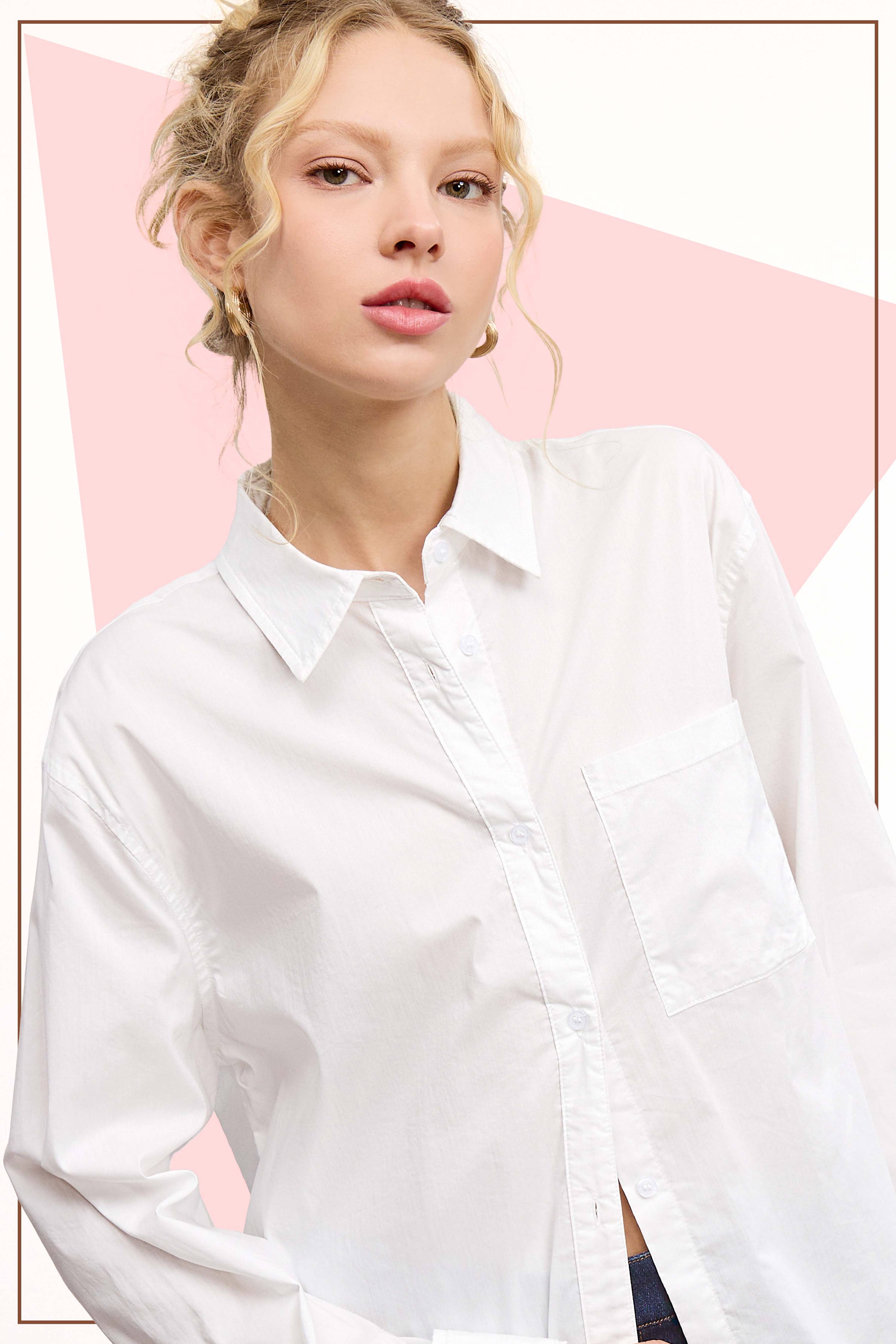 Classic Collared Button Down Poplin Shirt: White