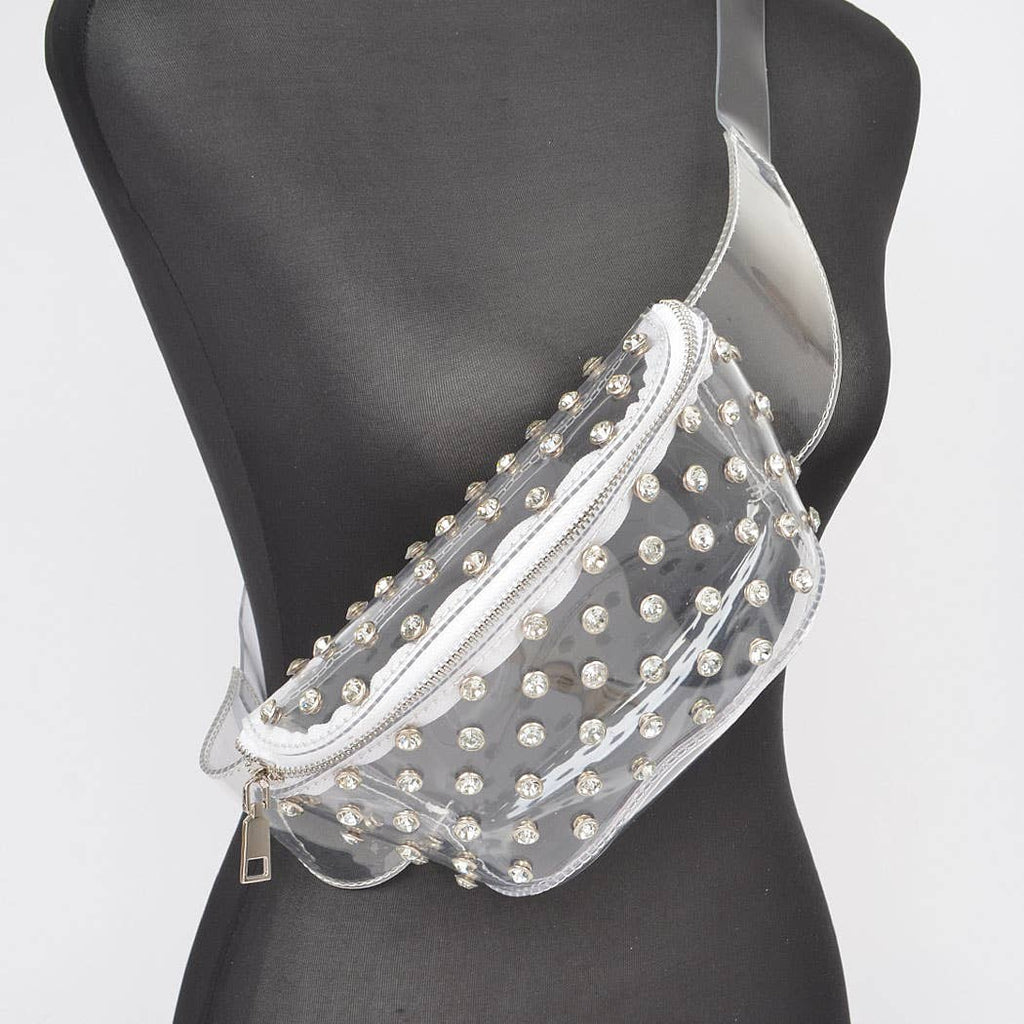 Transparent Rhinestone Studded Fanny Pack: Clear/Silver