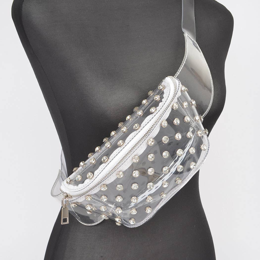 Transparent Rhinestone Studded Fanny Pack: Clear/Gold