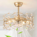 20 Inch Fandelier: Gold Caged Flower Ceiling Fan With Light
