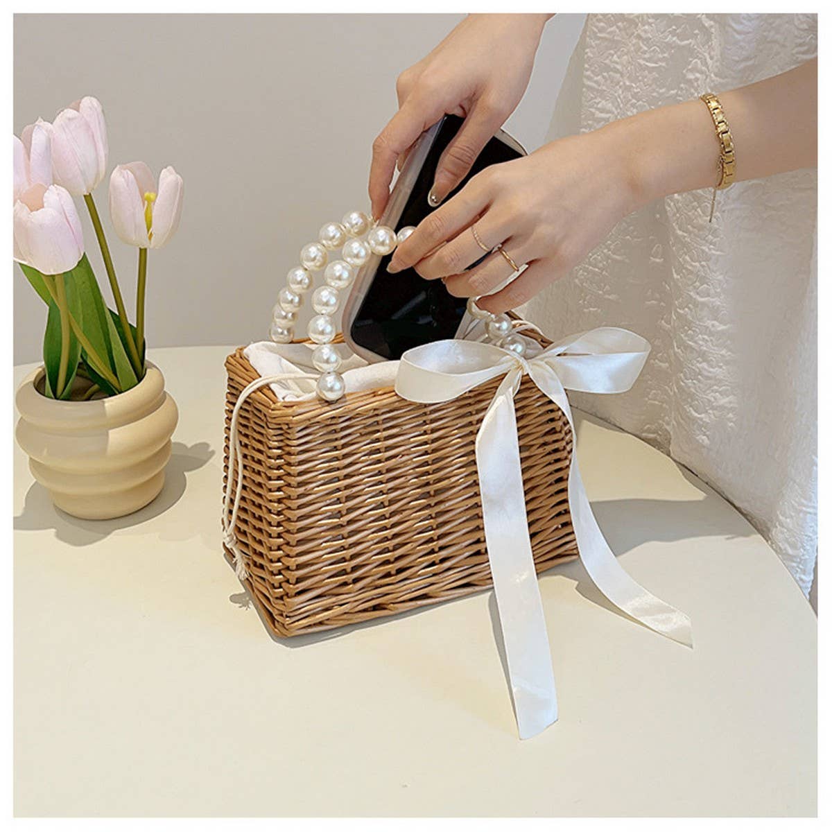 Small Straw Square Bag: Khaki