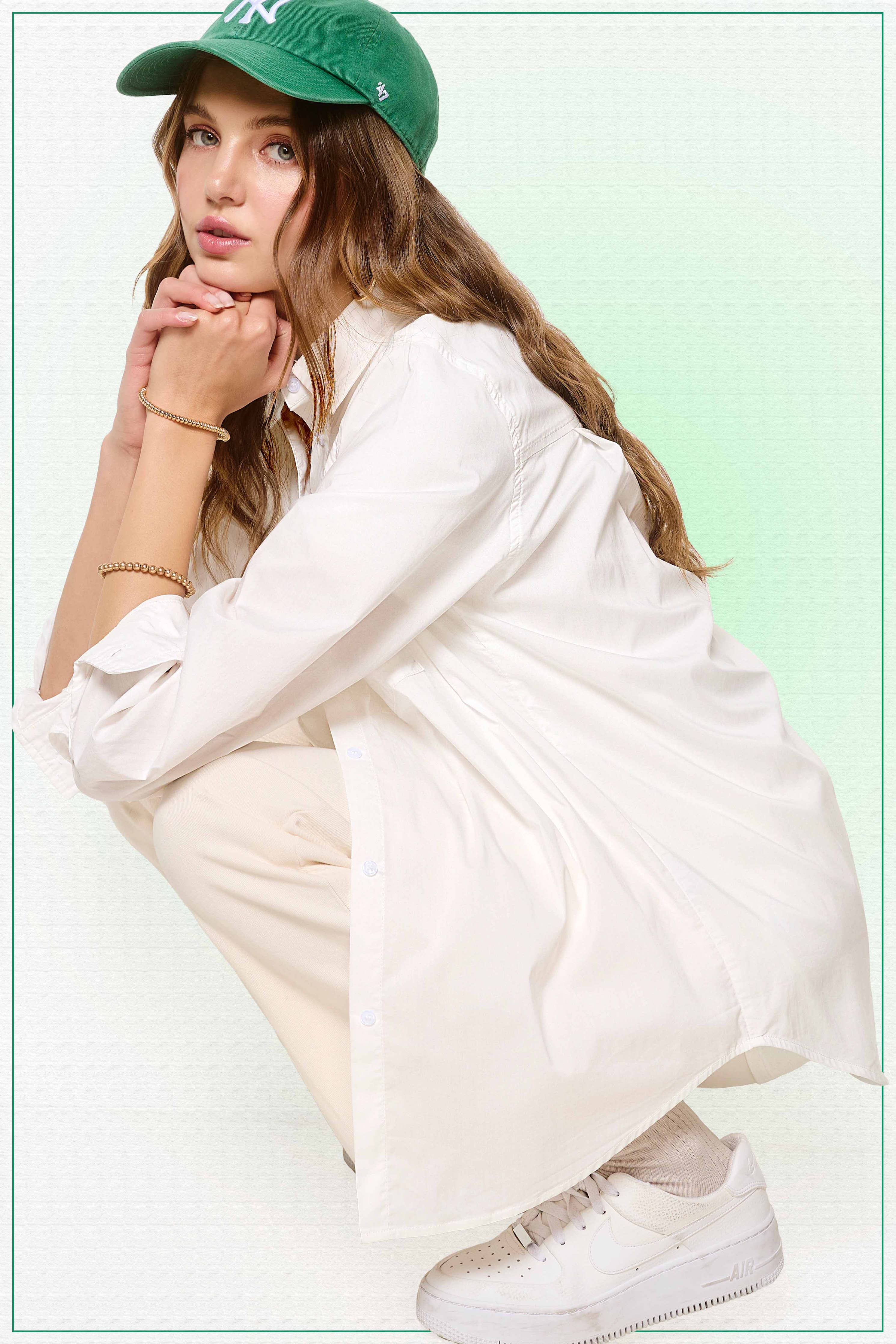Classic Collared Button Down Poplin Shirt: White