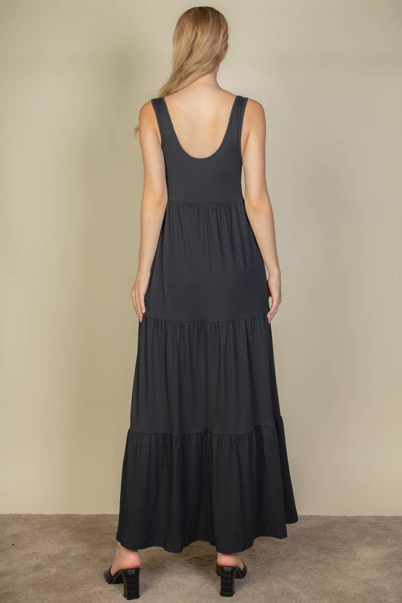 Solid Layered Hem Dress: Black