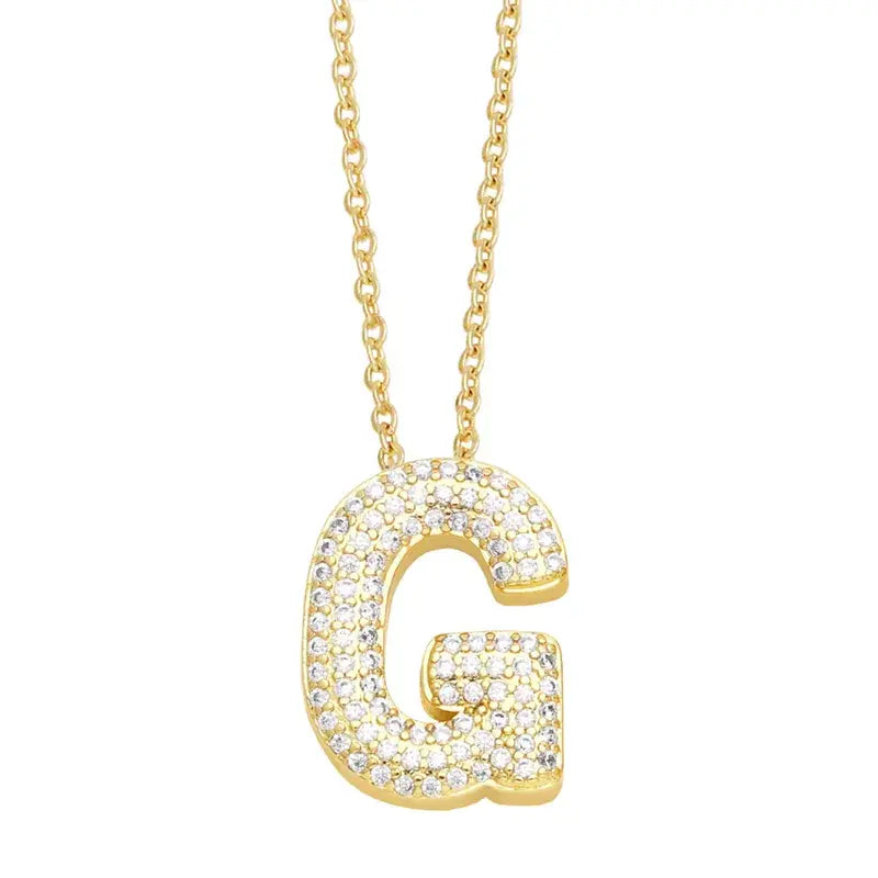Gold Rhinestone Letter Initial Pendant Necklace: G