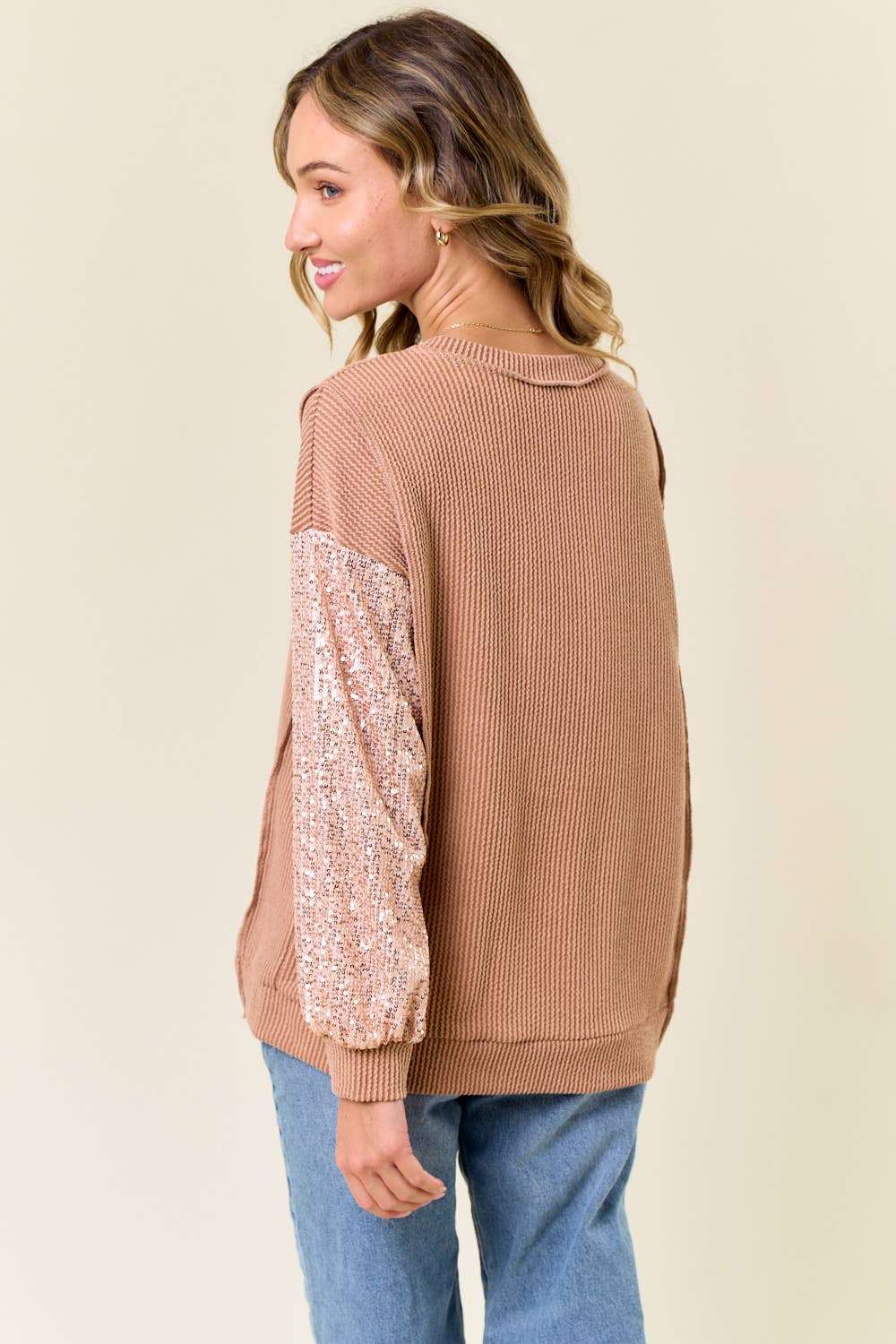 Sara Sequin Top: Peanut Butter