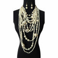 Chunky Multi-Layered Pearls Necklace Set: Ivory