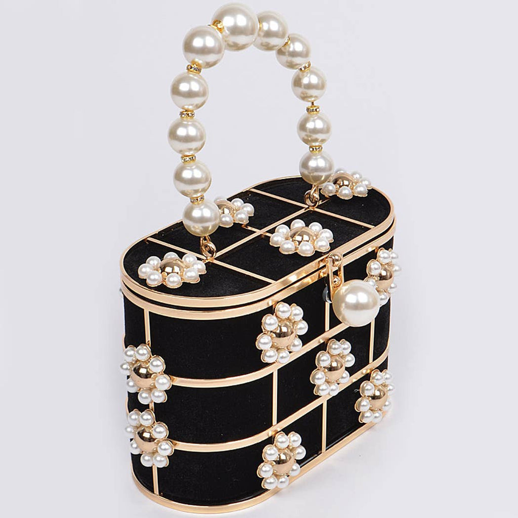 Pearl Flower Bento Bag: Black