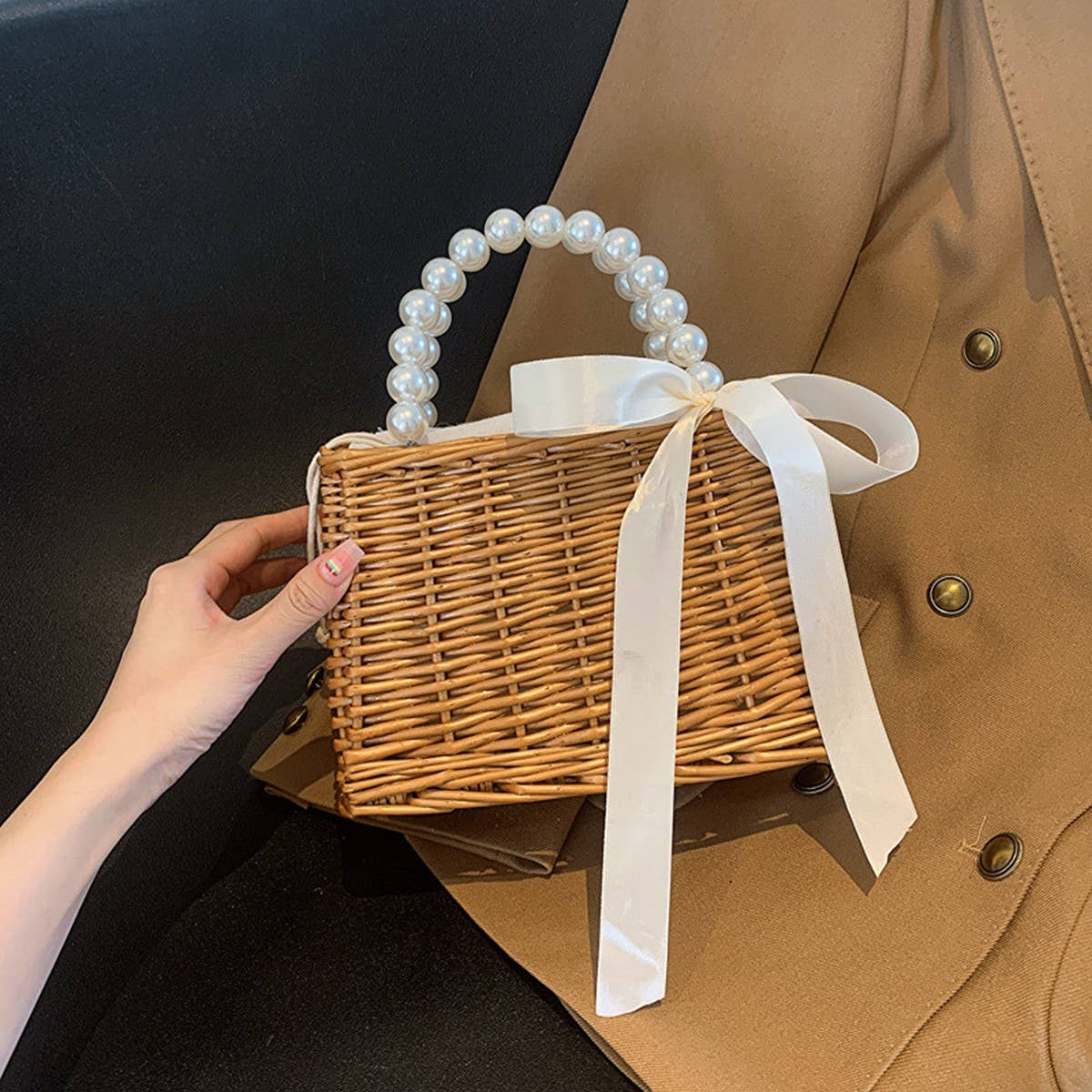 Small Straw Square Bag: Khaki