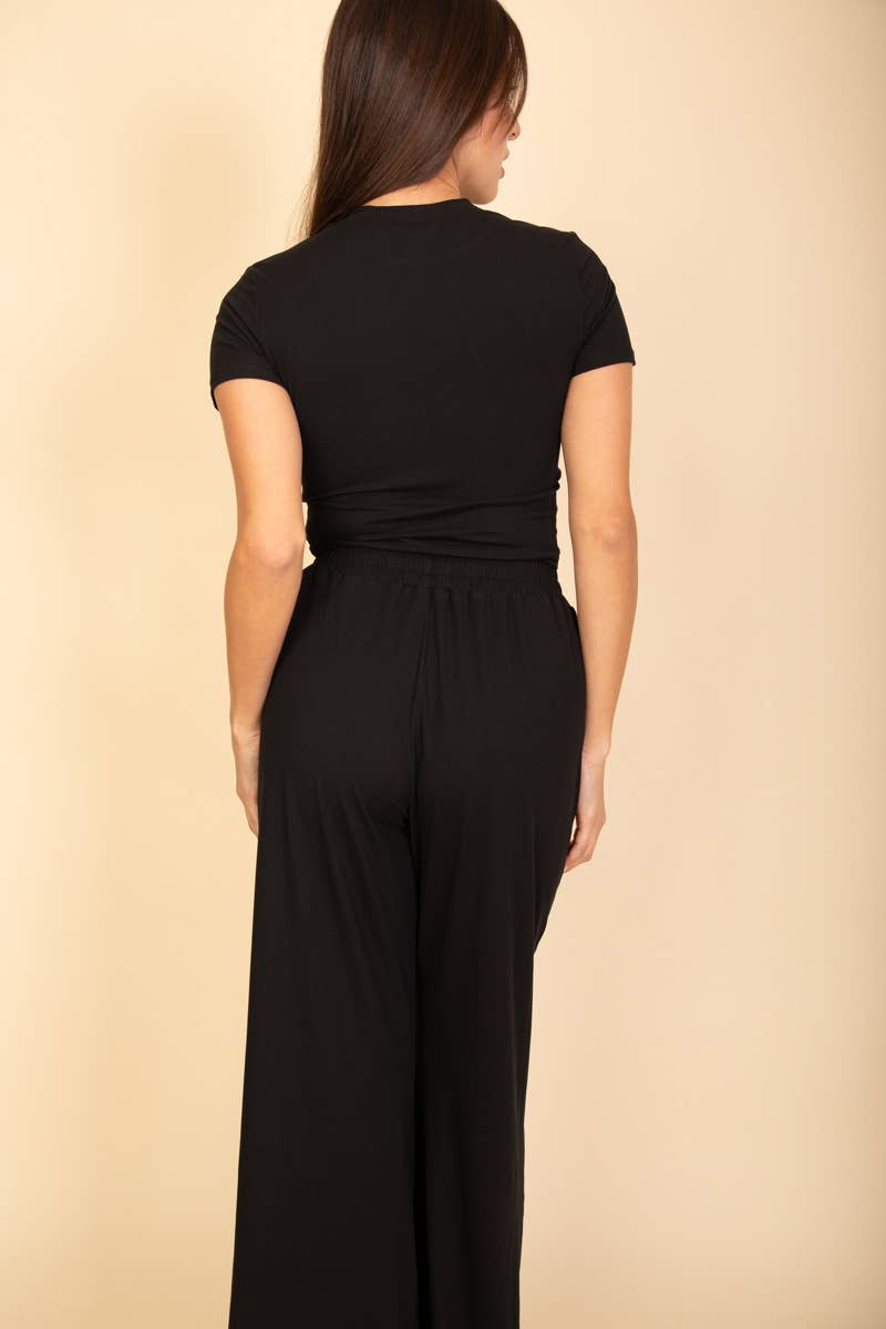 Relaxed Fit Top and Wide-Leg Pants Set: Black