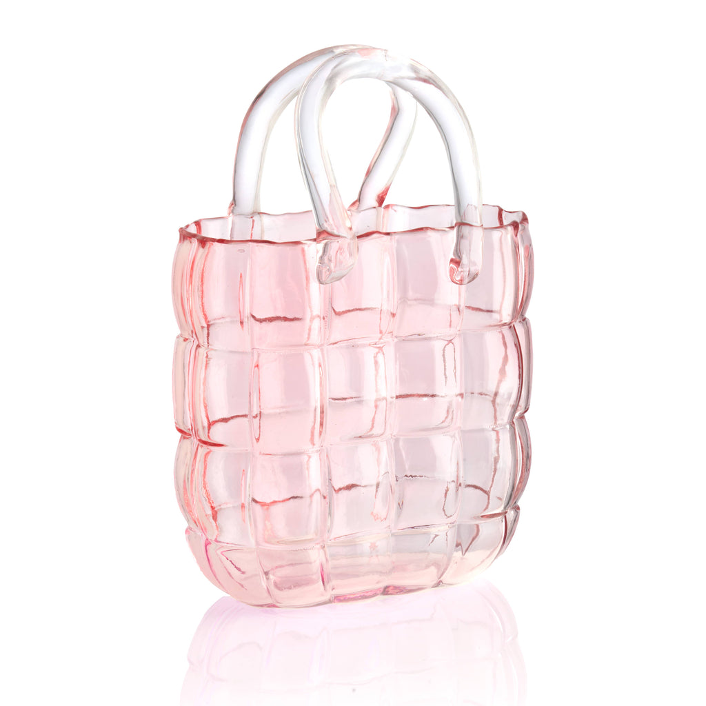 Pink Quilted Handbag Crystal Vase