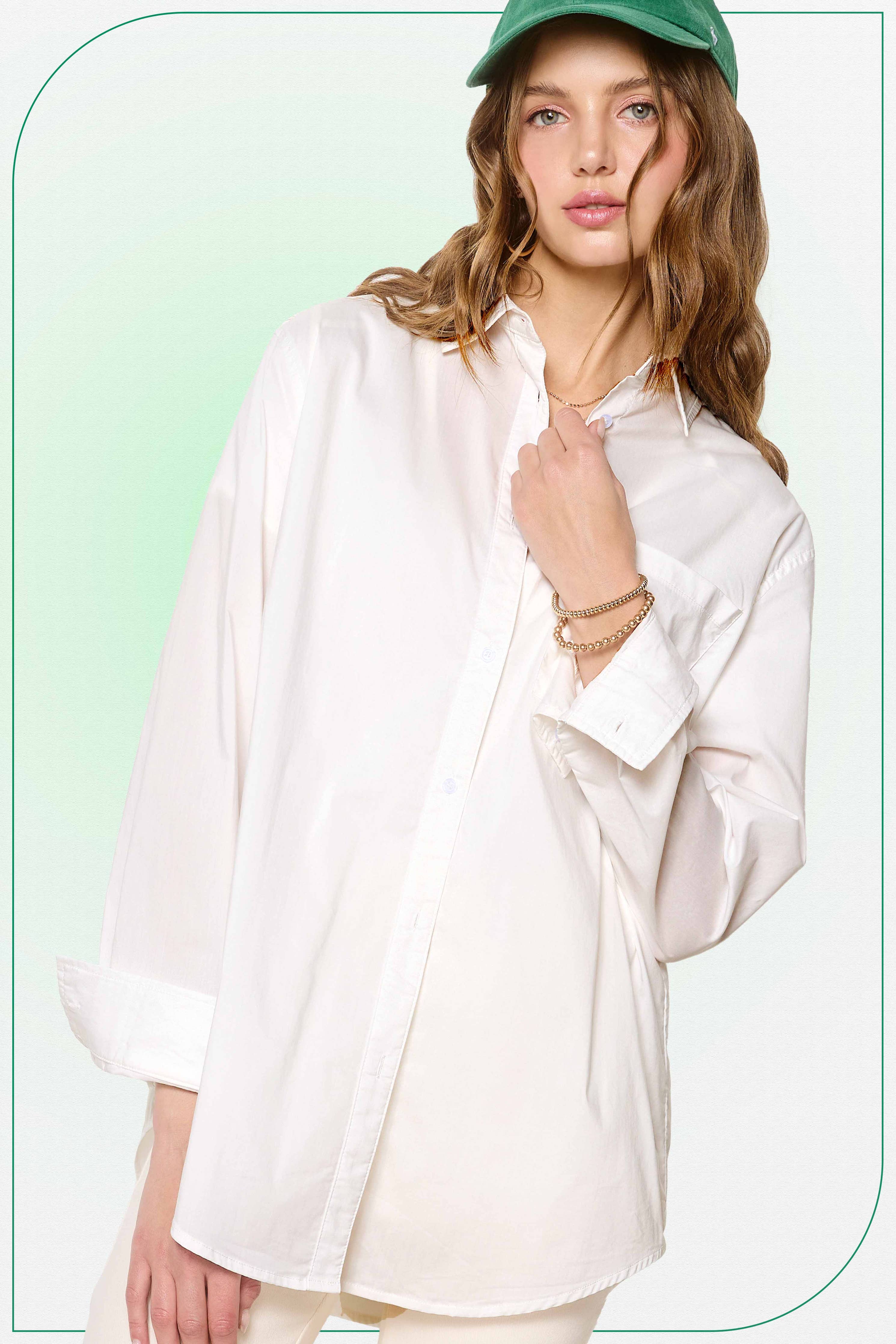 Classic Collared Button Down Poplin Shirt: White
