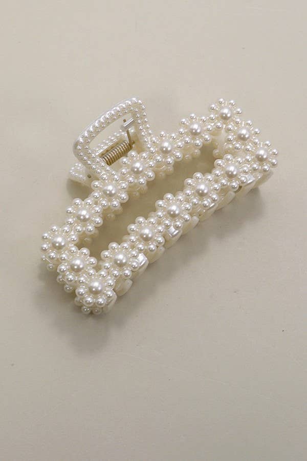 Square Pearl Claw Clip: Flowers
