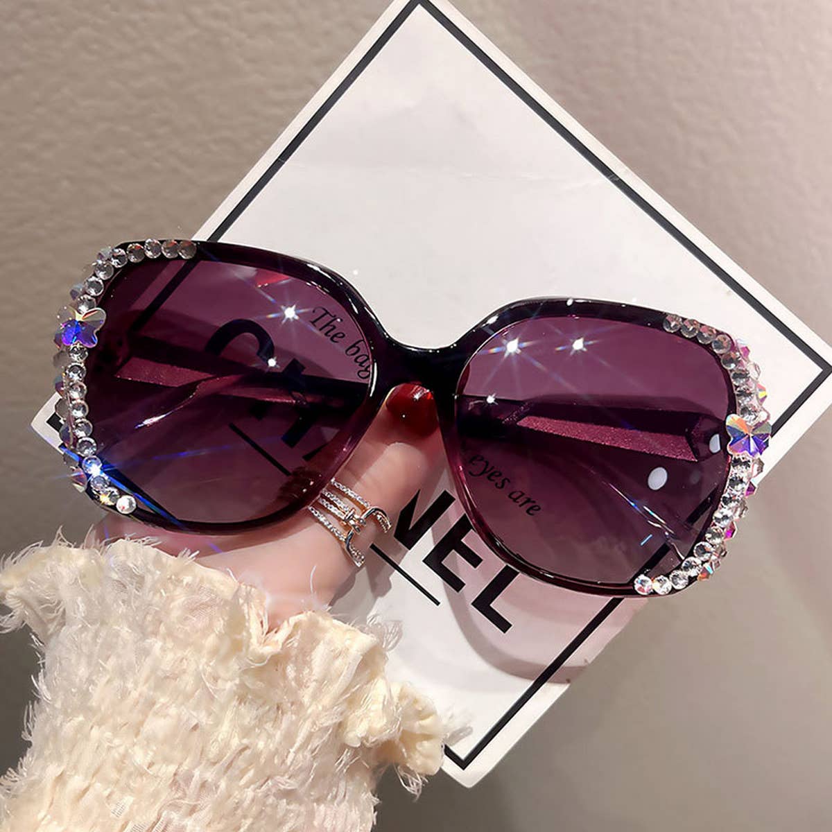 Rhinestone Polarized Sunglasses: Purple