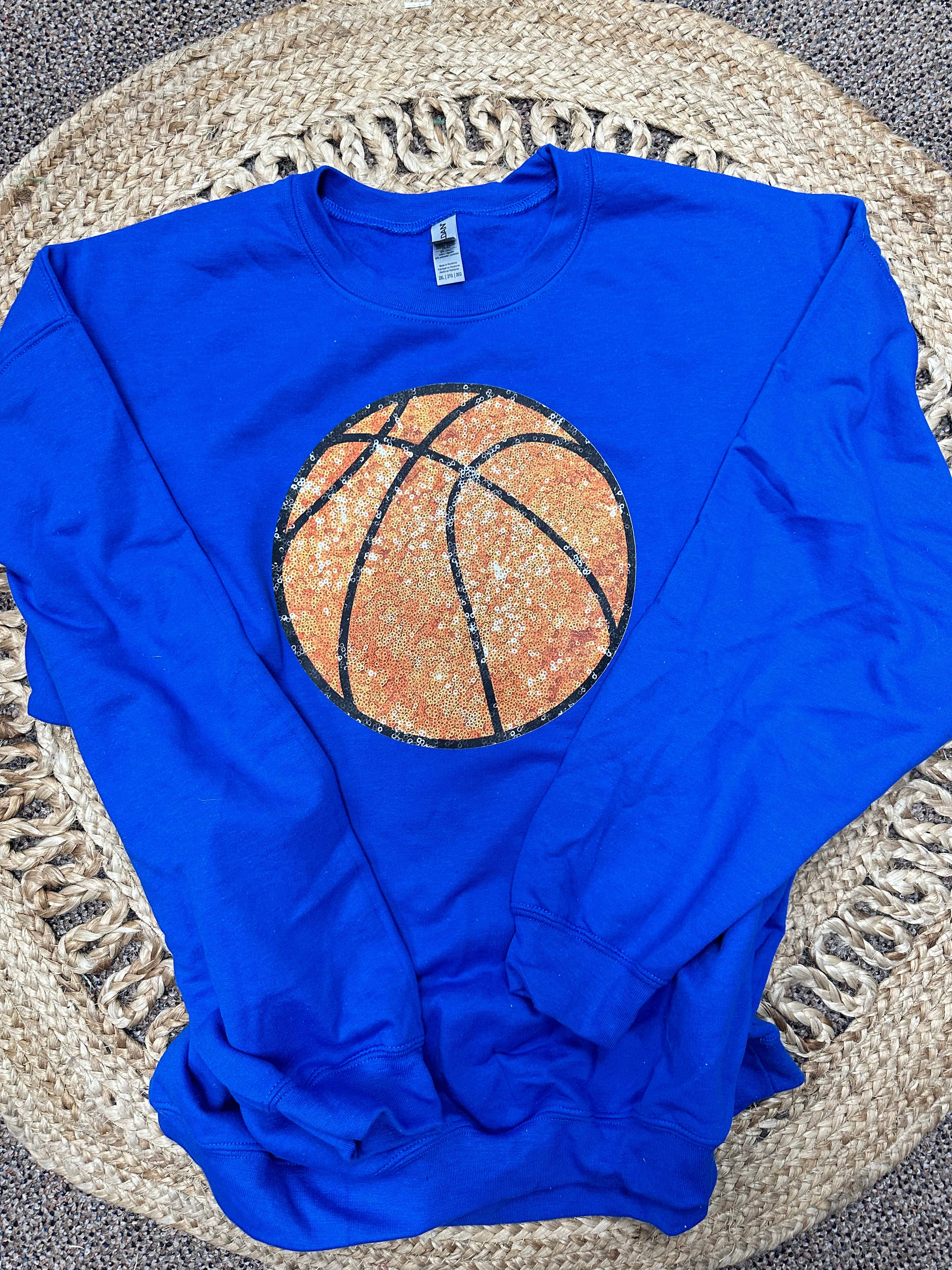 Sequin Basketball Crewneck: Blue