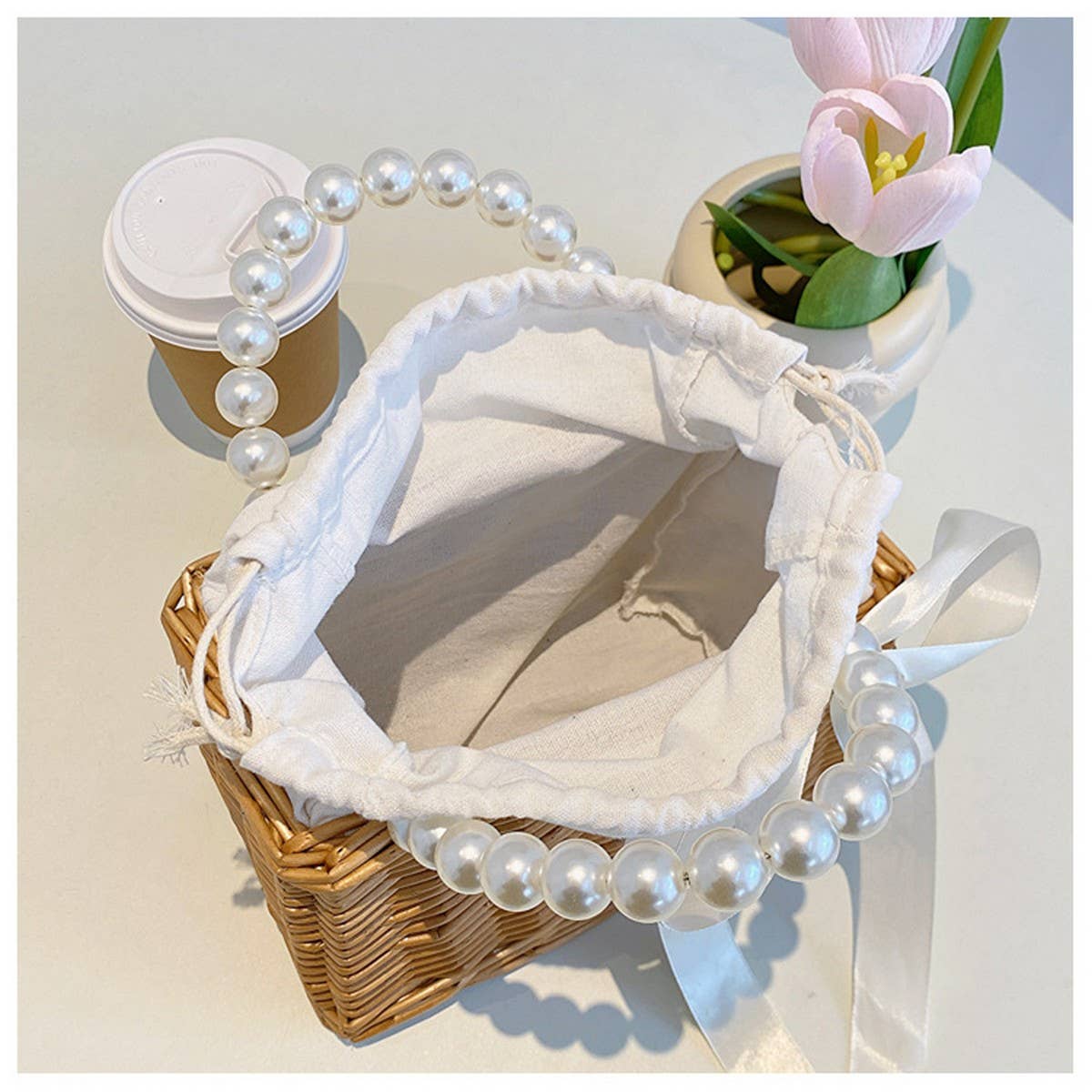Small Straw Square Bag: Khaki